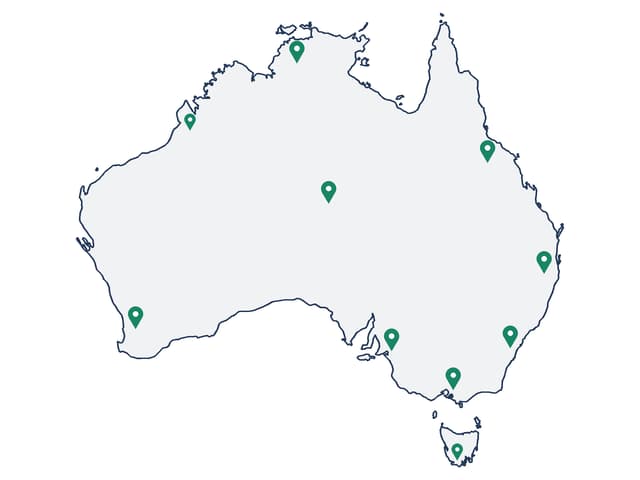 Australia Reach: a map with location pins in the SpotJobs brand colors.